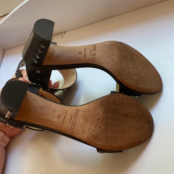 Jimmy Choo Veto 100‎ Silver Studded Block Heel Sandals Black Nappa Leather 38 - Picture 10 of 11